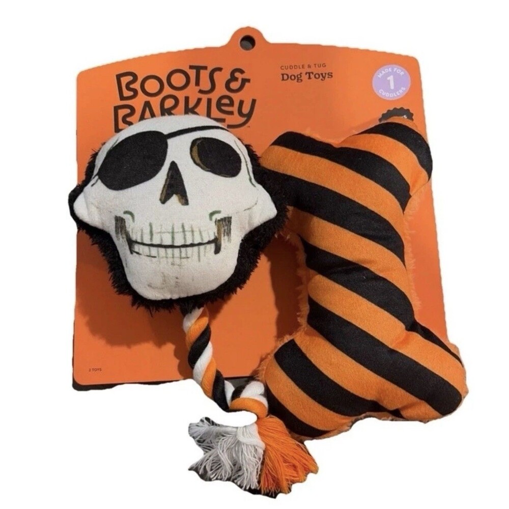 Boots & Barkley Pirate Skull and Striped Bone Cuddle Tug Dog Toy 2 Pack New
